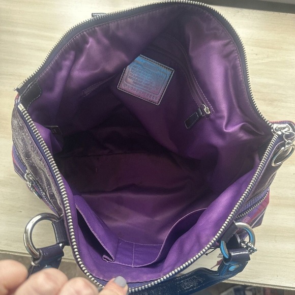 Coach Poppy Plaid Purple Pink Handbag Large gray condition - Picture 12 of 16